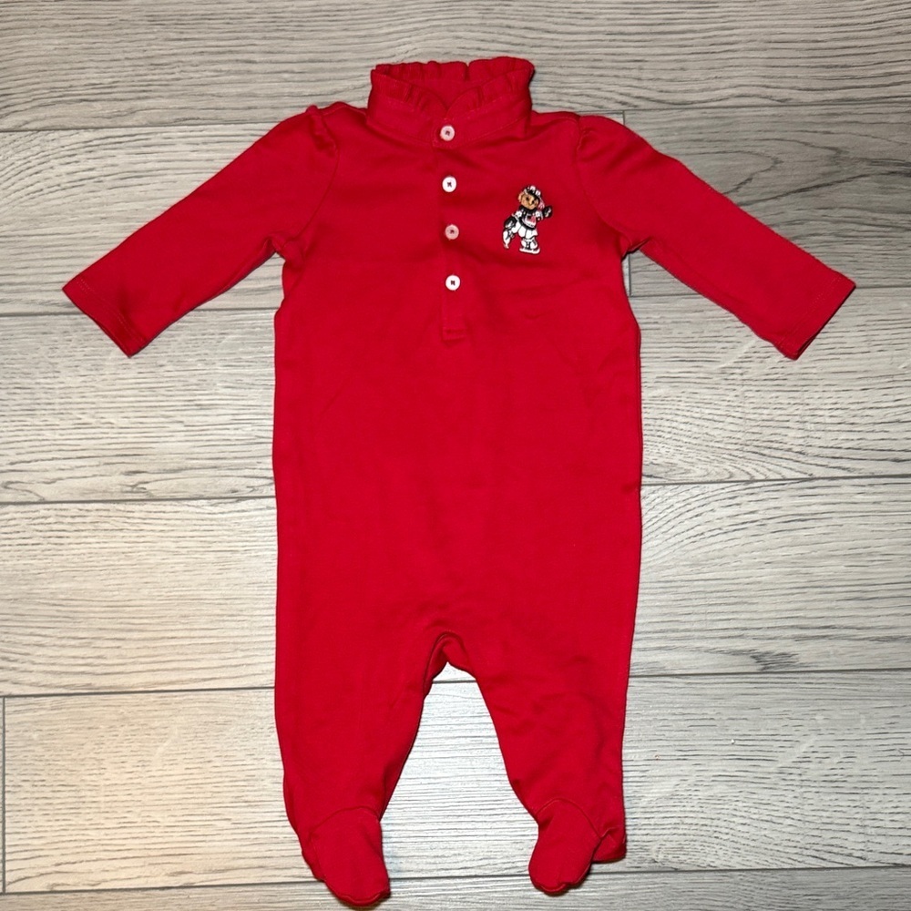 Polo Ralph Lauren RED Baby Bear One Piece Onesie Footie 3 Months